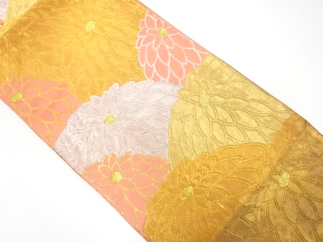 JAPANESE KIMONO / ANTIQUE FUKURO OBI / SILK / WOVEN KIKU